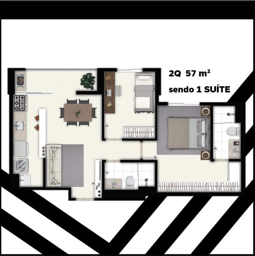 2 quartos 57 m2