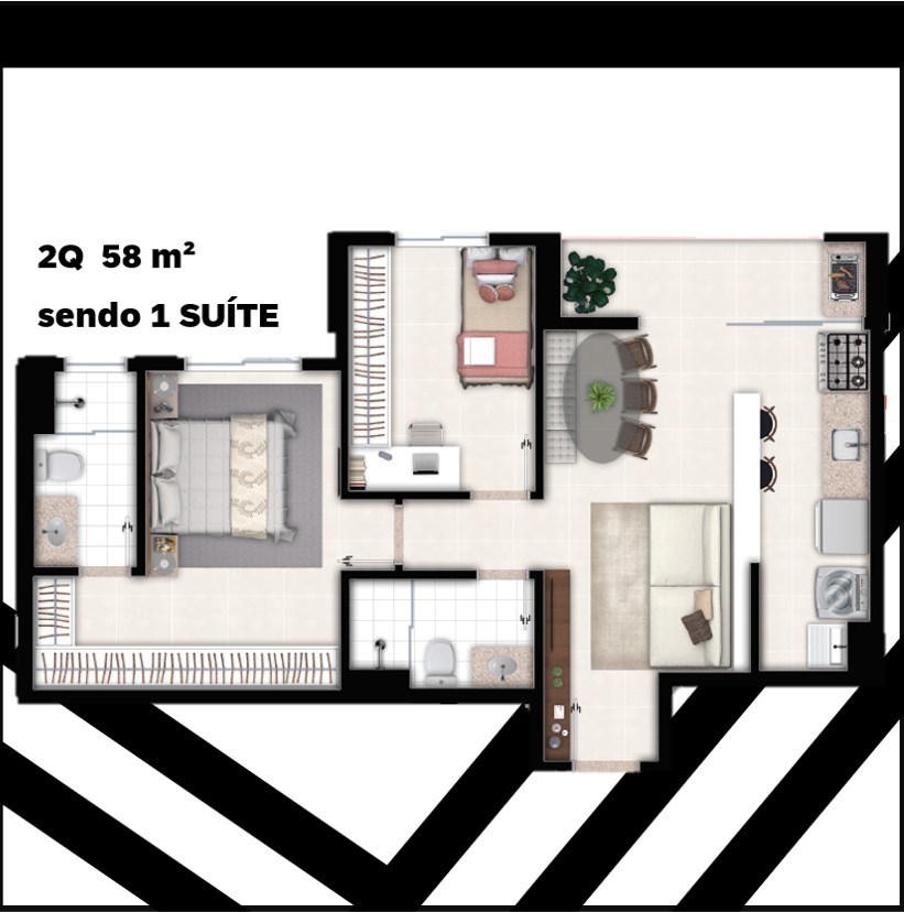 2 quartos 58 m2